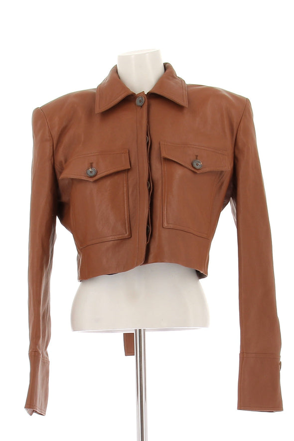 Veste en cuir marron