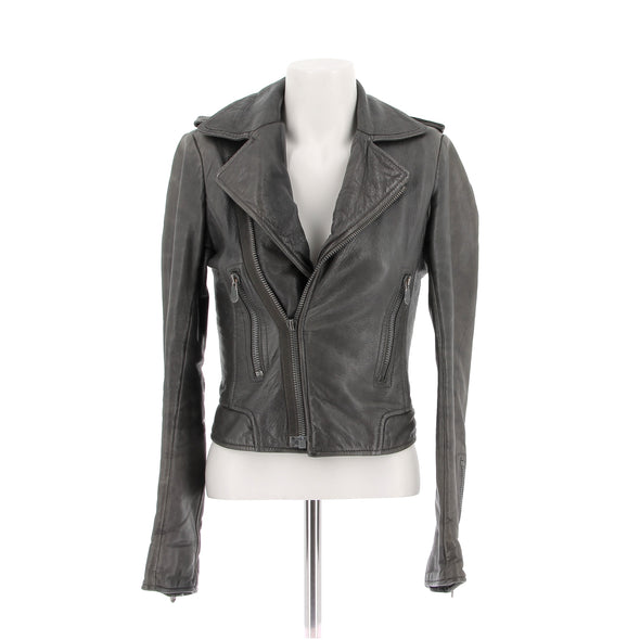 Blouson en cuir gris