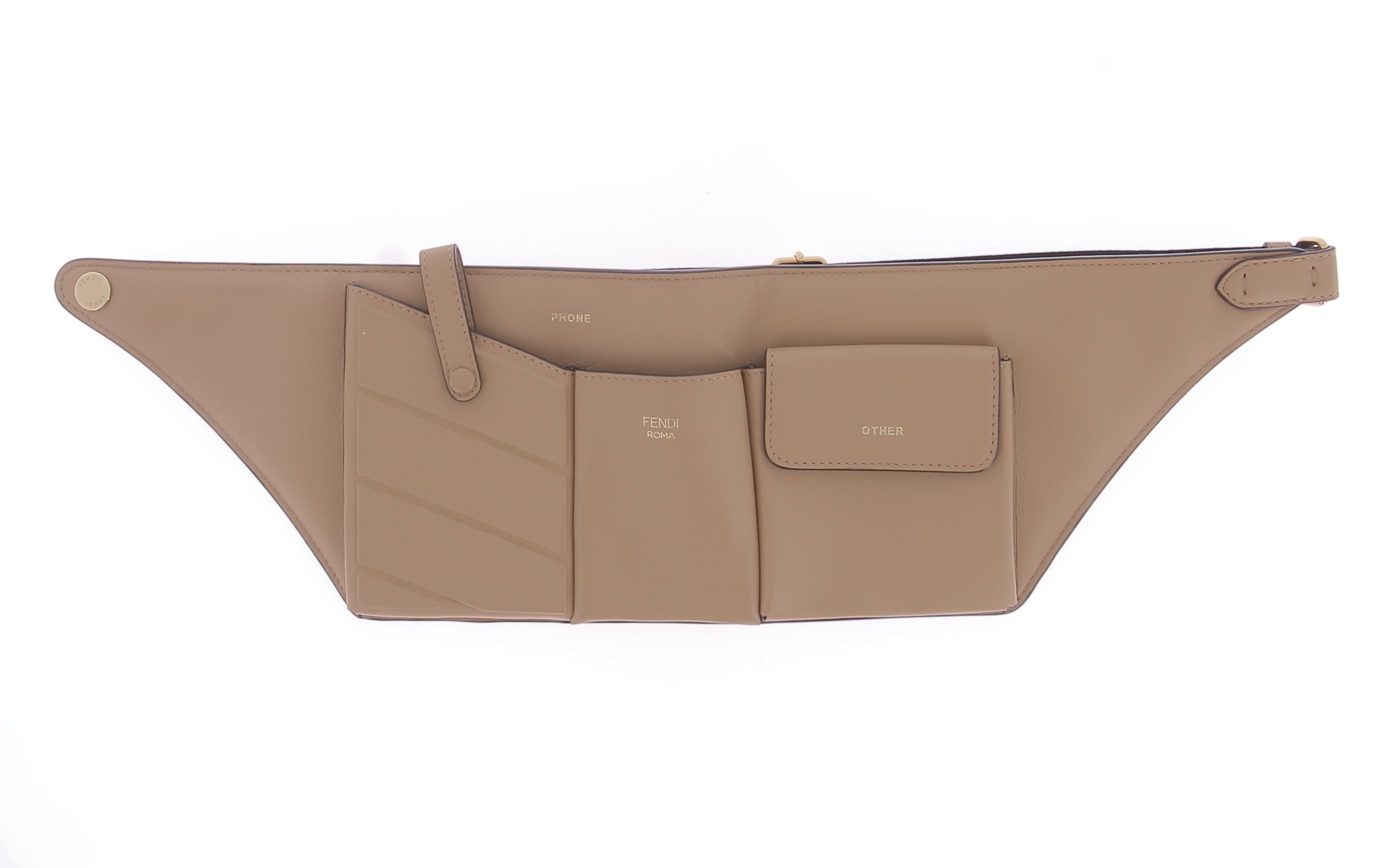 Sac banane en cuir beige à poches – Personal Seller Paris