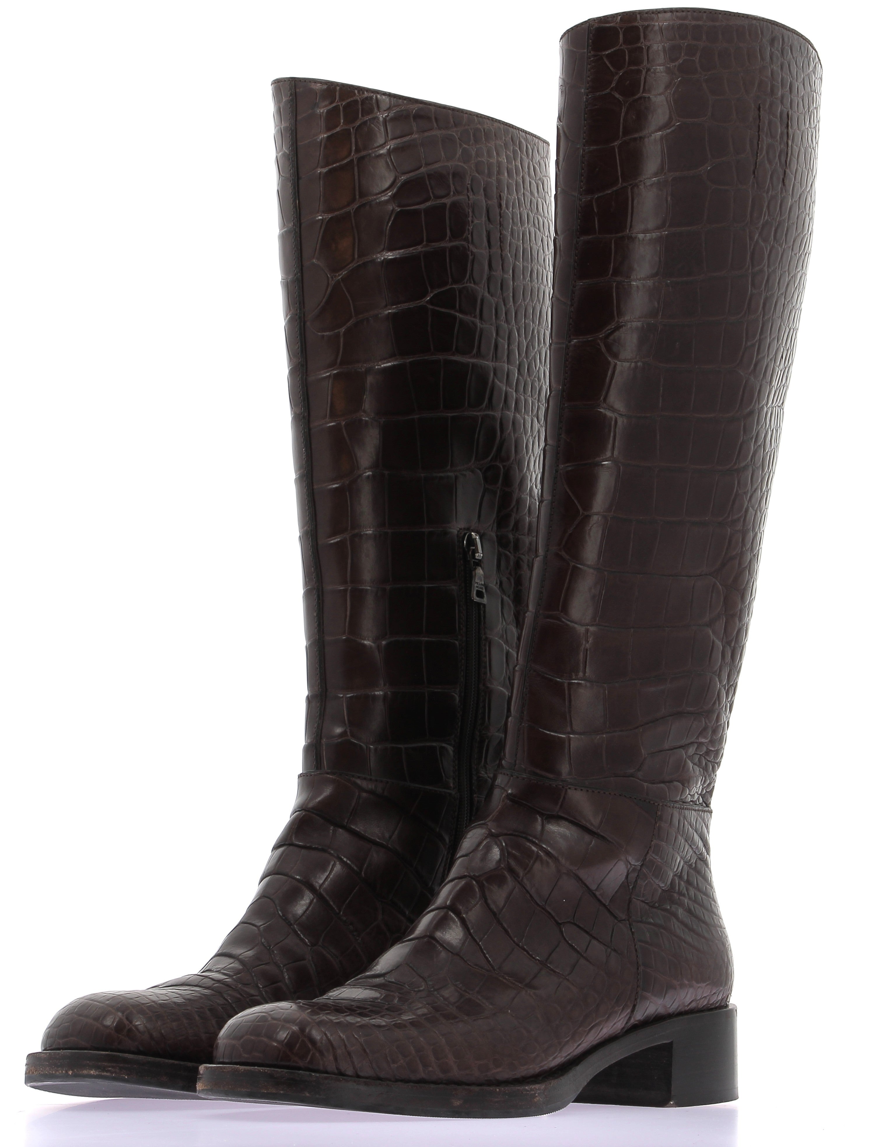 Bottes hautes croco marron fonce Personal Seller Paris