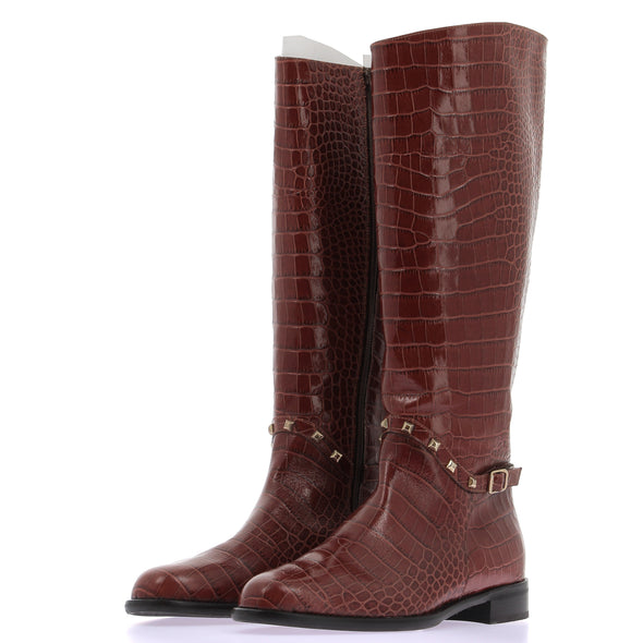 Bottes hautes croco marron