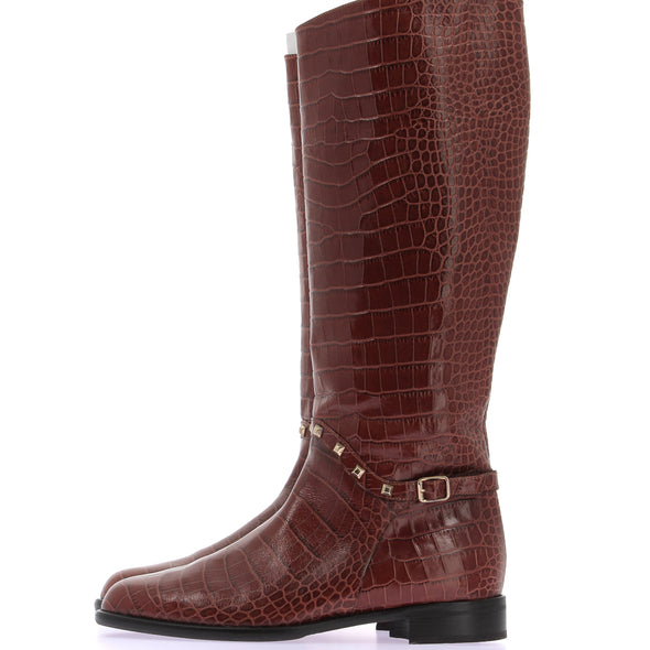 Bottes hautes croco marron