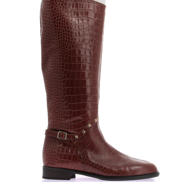 Bottes hautes croco marron