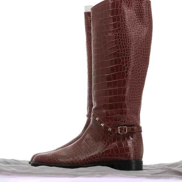 Bottes hautes croco marron