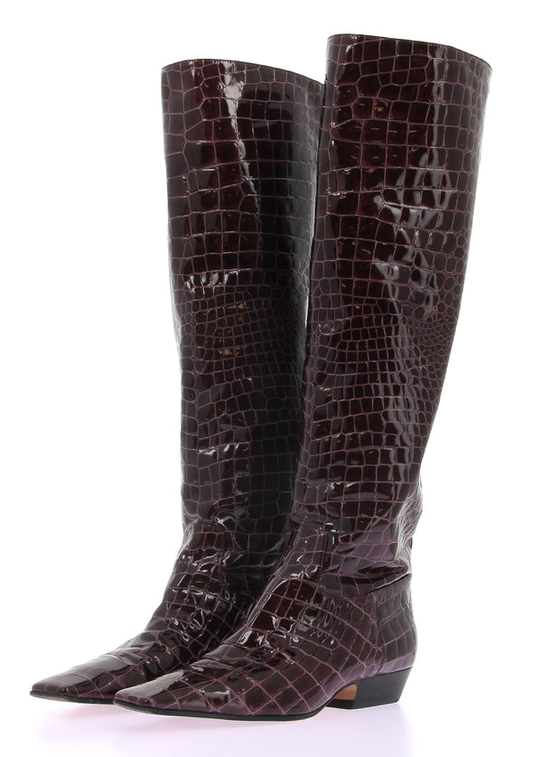 Bottes "The Marfa" hautes en cuir embossé bordeaux