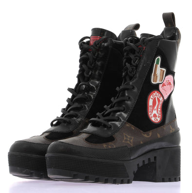 Bottes "Laureate" noires avec toile monogramme