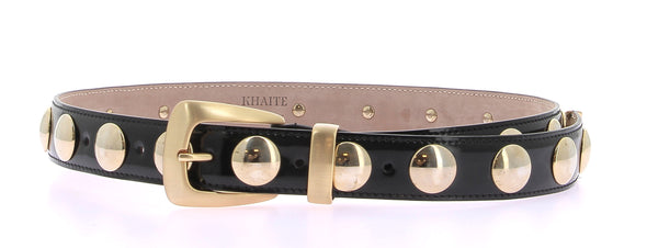 Ceinture "Benny" en cuir vernis noire avec détails dorés