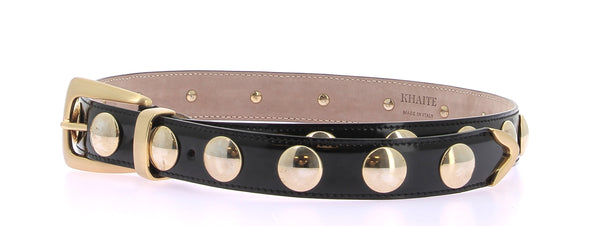 Ceinture "Benny" en cuir vernis noire avec détails dorés