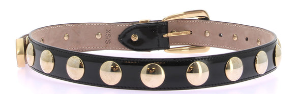 Ceinture "Benny" en cuir vernis noire avec détails dorés