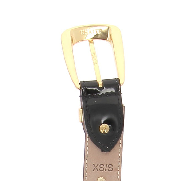 Ceinture "Benny" en cuir vernis noire avec détails dorés