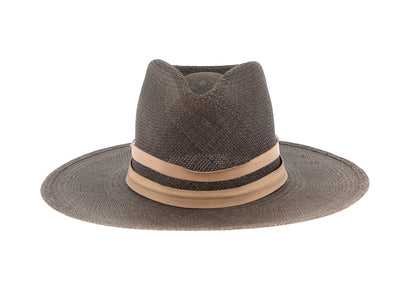 Chapeau de paille taupe à rubans beiges