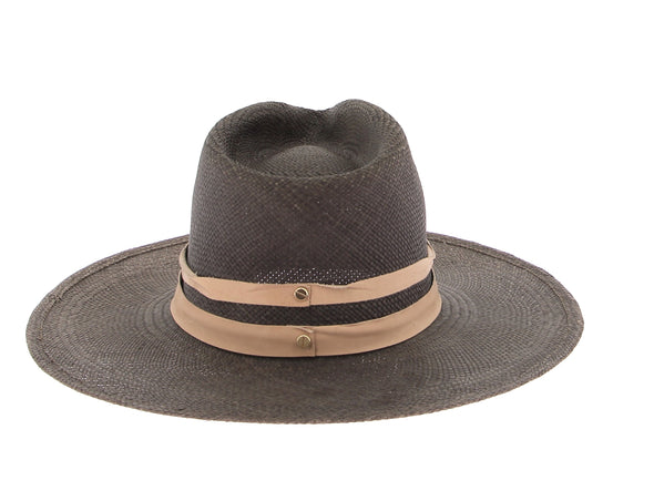 Chapeau de paille taupe à rubans beiges