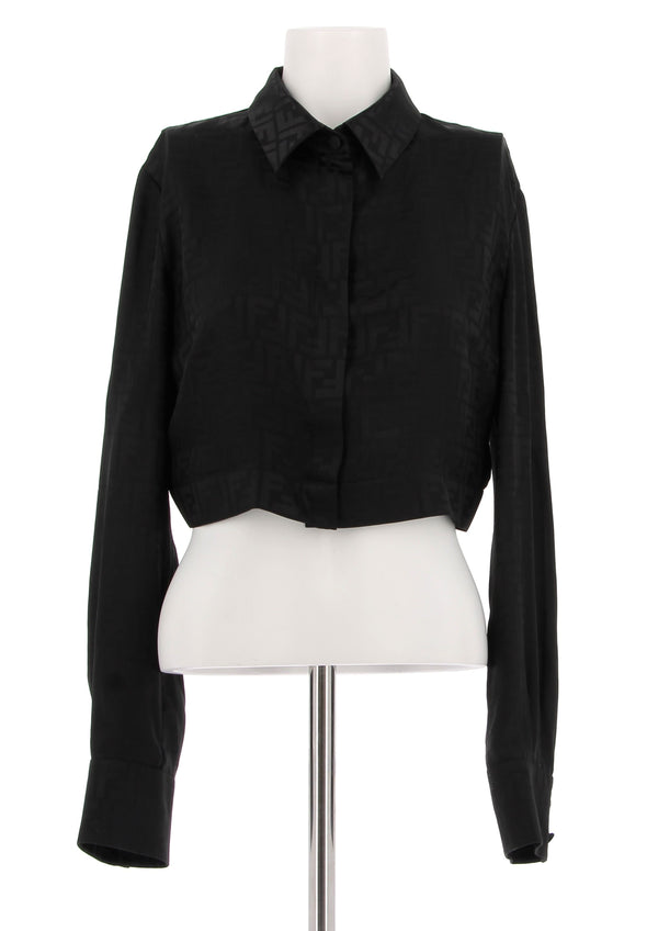 Chemise noire monogrammé en soie