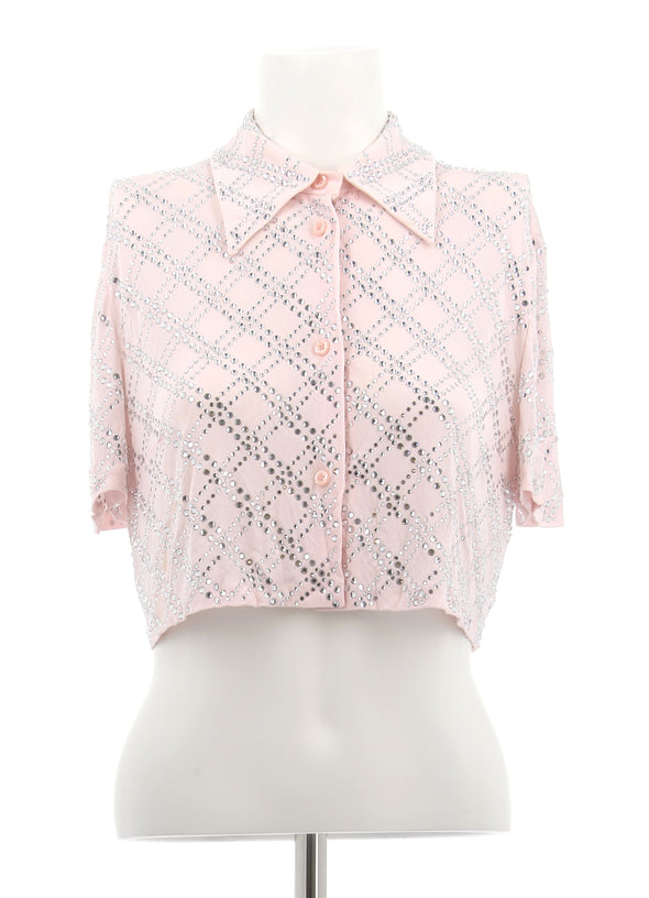 Chemise courte rose avec strass