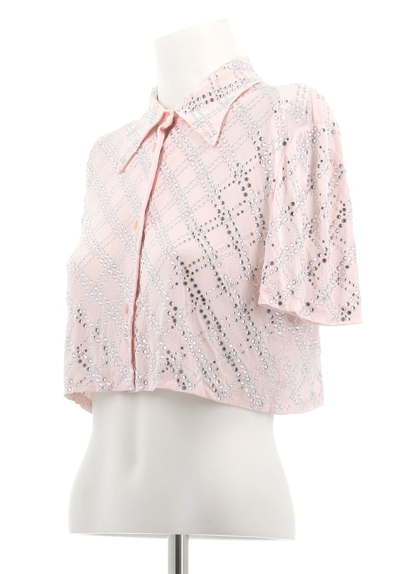 Chemise courte rose avec strass