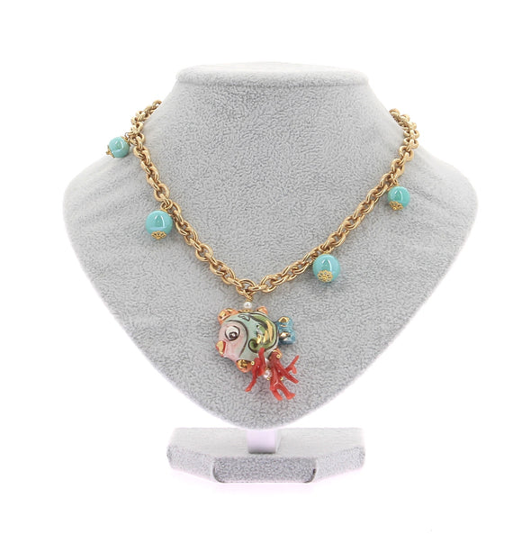 Collier doré avec pendentifs en céramique