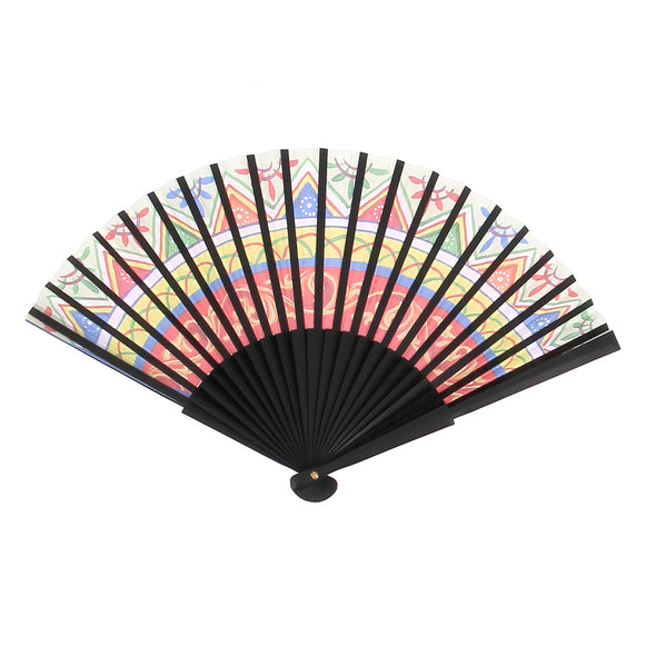 Eventail noir à motifs multicolors