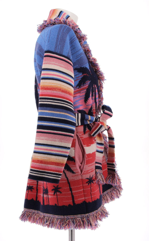 Gilet multicolore à franges en cachemire