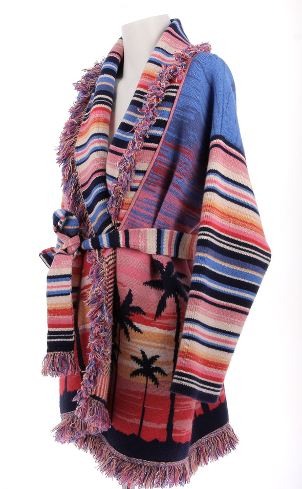 Gilet multicolore à franges en cachemire