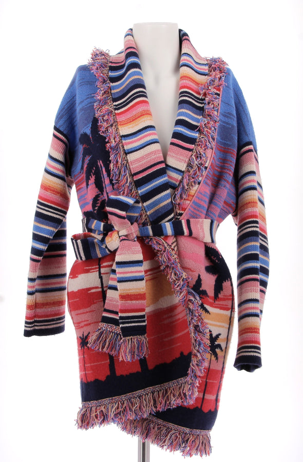 Gilet multicolore à franges en cachemire