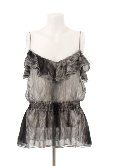 Top transparent à volants avec imprimés