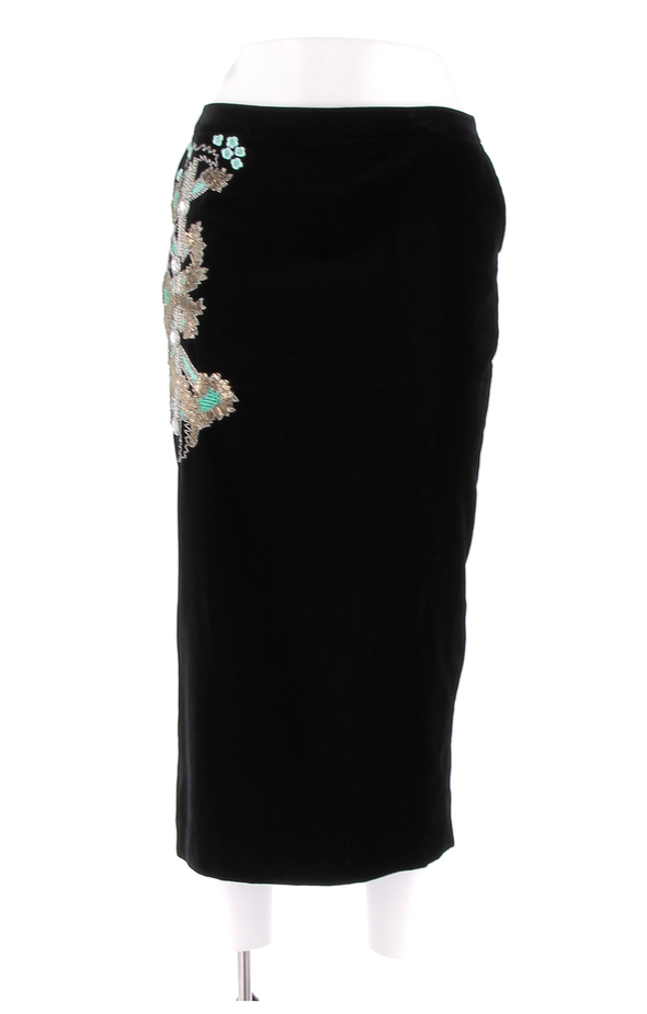 Jupe crayon noire à broderies