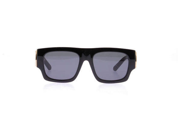 Lunettes de soleil noires à détails or