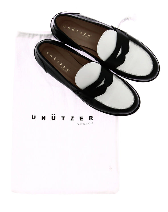 Mocassins en cuir noir et blanc