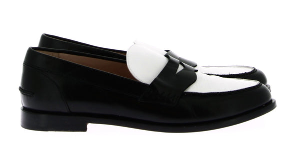 Mocassins en cuir noir et blanc