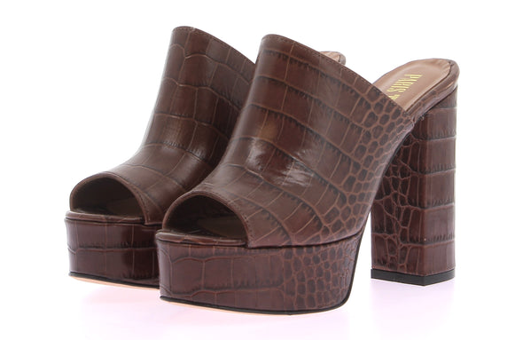 Mules à plateformes embossées croco