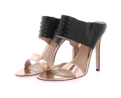 Mules noires et rose gold à talons