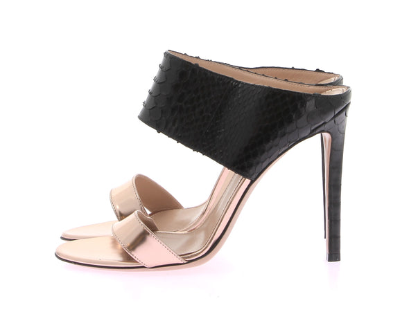 Mules noires et rose gold à talons