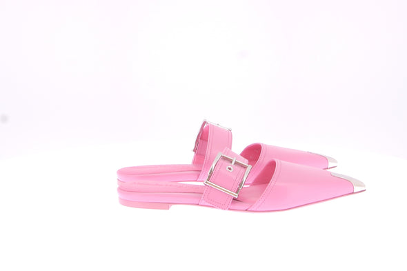 Mules en cuir rose "Punk"