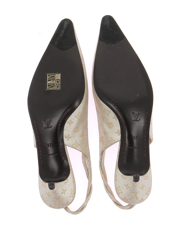 Slingbacks à petits talons argentées et dorées