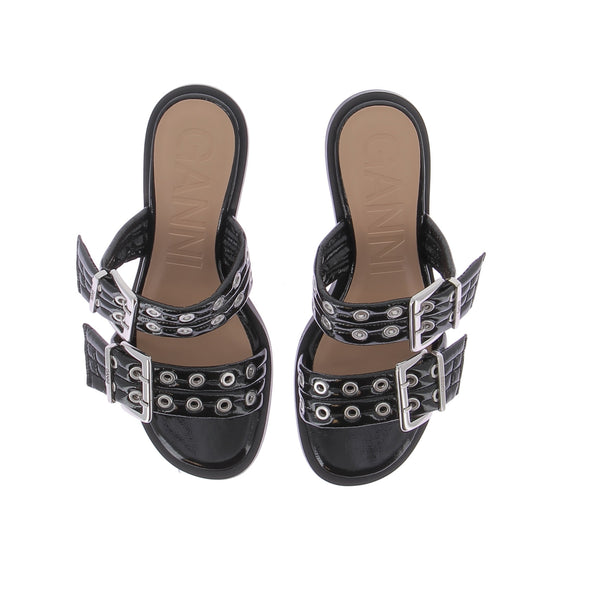 Mules noires "Buckle" avec deux brides