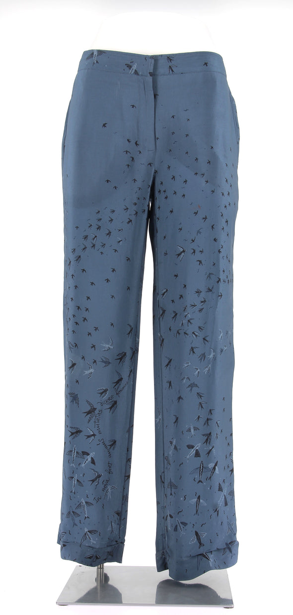 Pantalon bleu en soie