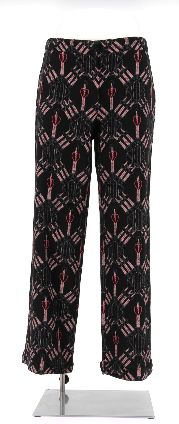 Pantalon noir avec imprimés roses