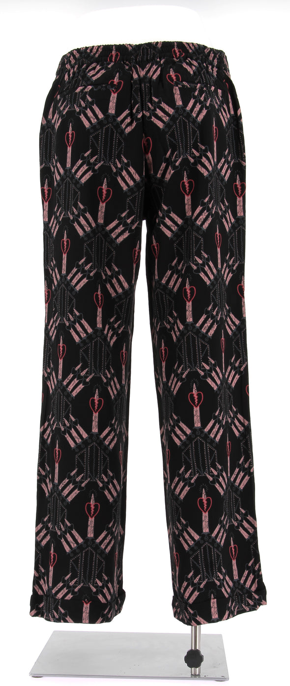 Pantalon noir avec imprimés roses