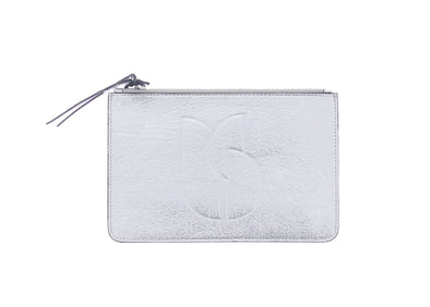 Pochette en cuir argenté