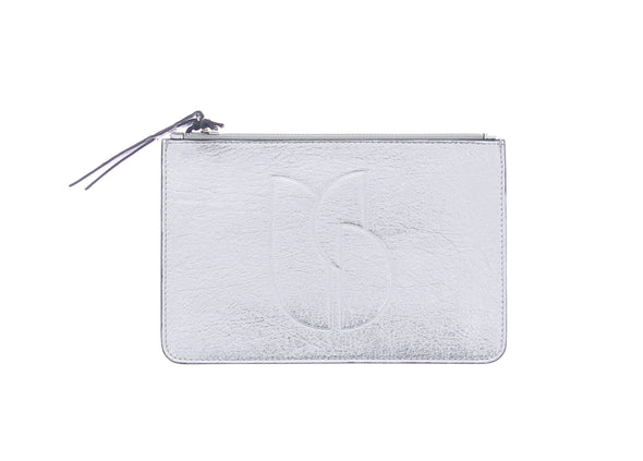 Pochette en cuir argenté