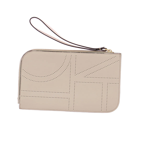 Pochette blanche en cuir monogrammé