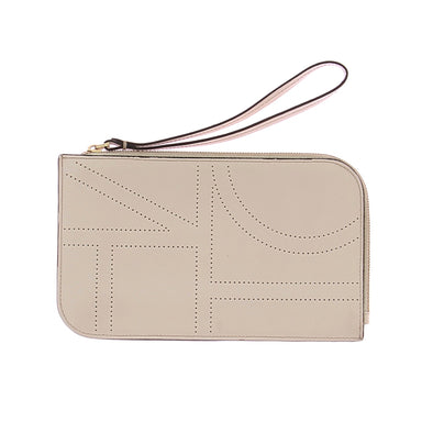 Pochette blanche en cuir monogrammé