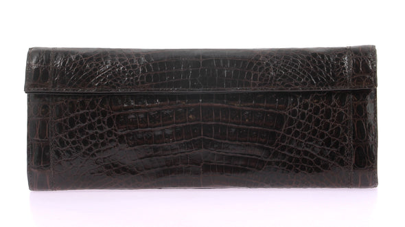 Pochette en cuir de crocodile marron