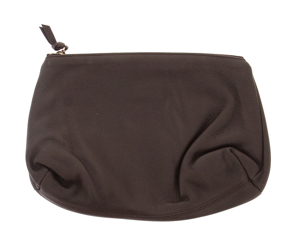 Petite pochette en cuir grainé maron