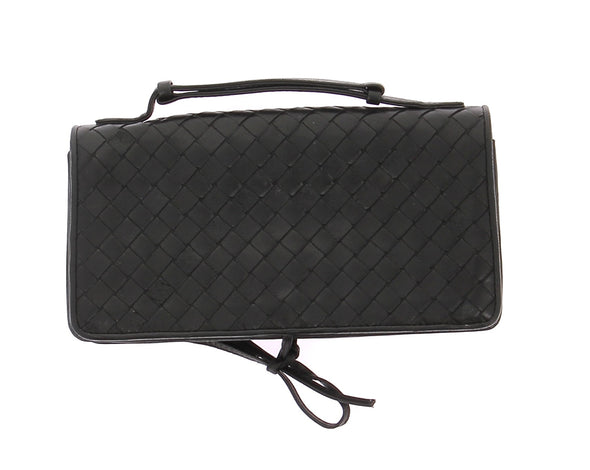 Pochette en cuir "Intrecciato" noire