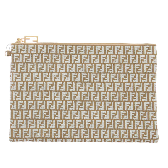 Grande pochette en raphia motif FF