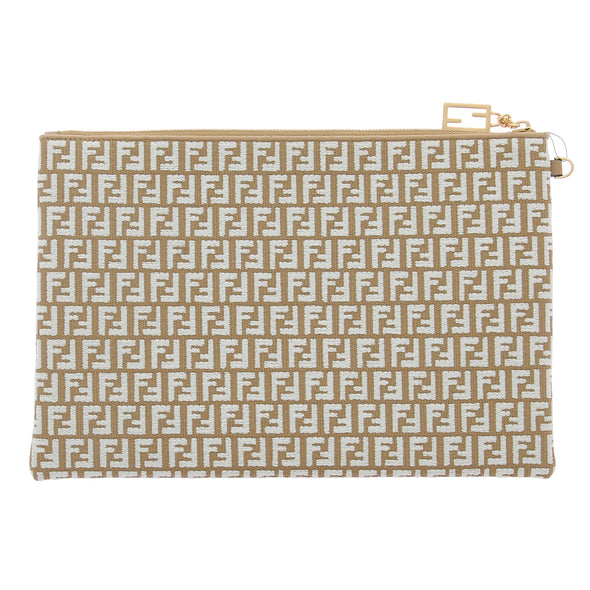 Grande pochette en raphia motif FF