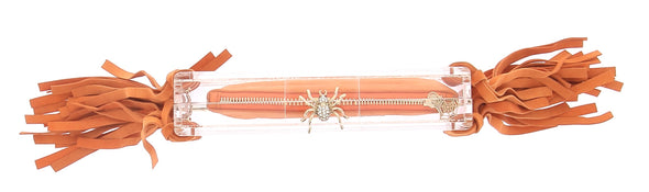 Pochette transparente et orange "Pandora" avec bords frangés