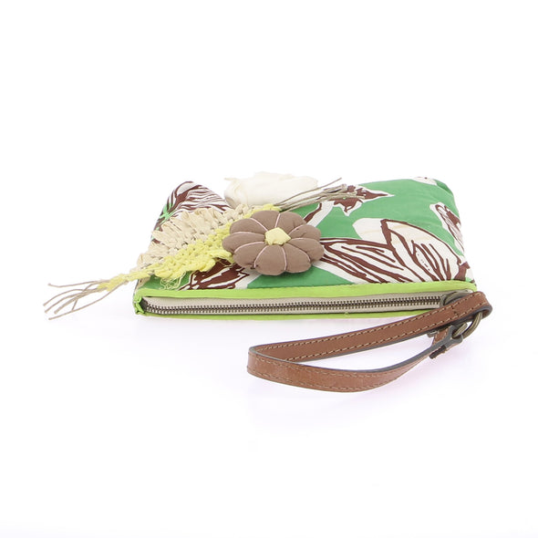 Pochette verte à fleurs