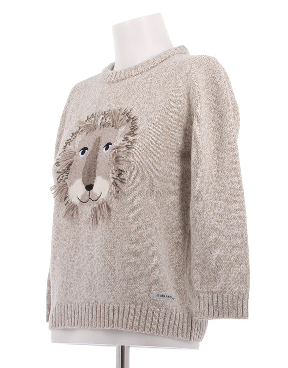 Pull chiné beige à tête de lion